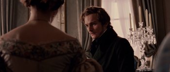 Movie still from “The Young Victoria” (2009), directed by Jean-Marc Vallée – A man and a woman looking at one another; Close Up shot, Over the shoulder angle