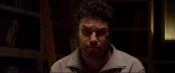 Movie still from “This Is the End” (2013), directed by Seth Rogen – A person wearing a jacket; Close Up shot, High angle