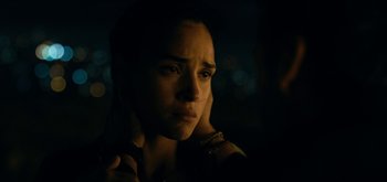 Movie still from “Triple Frontier” (2019), directed by J.C. Chandor – A person looking at the camera; Close Up shot, Over the shoulder angle