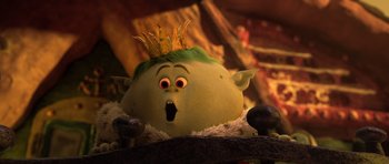 Movie still from “Trolls” (2016), directed by Mike Mitchell – The head of a green creature; Close Up shot, High angle
