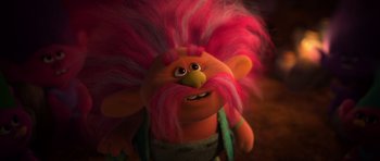 Movie still from “Trolls” (2016), directed by Mike Mitchell – A stuffed animal with pink hair; Close Up shot, High angle