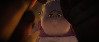 Movie still from “Trolls” (2016), directed by Mike Mitchell – The face of an animated character; Close Up shot, Low angle