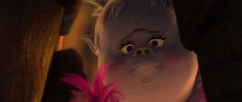 Movie still from “Trolls” (2016), directed by Mike Mitchell – The face of a troll; Close Up shot, Over the shoulder angle
