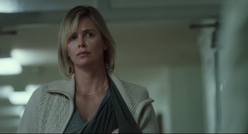 Movie still from “Tully” (2018), directed by Jason Reitman – Charlize theron in a scene from the movie a million little things; Close Up shot, Low angle