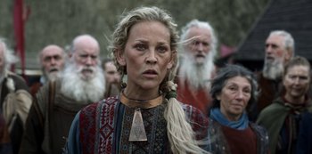 Movie still from “Vikings: Valhalla” (2022), created by Jeb Stuart – Close Up shot, Low angle