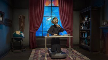 Movie still from “Wendell & Wild” (2022), directed by Henry Selick – Wide shot, Low angle