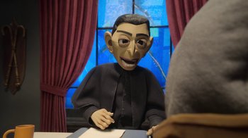 Movie still from “Wendell & Wild” (2022), directed by Henry Selick – Medium shot, Over the shoulder angle