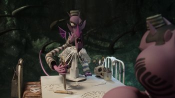 Movie still from “Wendell & Wild” (2022), directed by Henry Selick – Medium shot, High angle