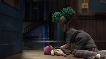 Movie still from “Wendell & Wild” (2022), directed by Henry Selick – Medium shot, Overhead angle