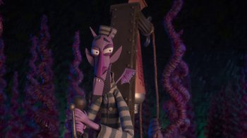 Movie still from “Wendell & Wild” (2022), directed by Henry Selick – Medium shot, Low angle