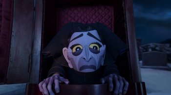 Movie still from “Wendell & Wild” (2022), directed by Henry Selick – Medium shot, Overhead angle