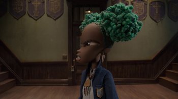 Movie still from “Wendell & Wild” (2022), directed by Henry Selick – Close Up shot, Over the shoulder angle