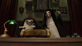 Movie still from “Wendell & Wild” (2022), directed by Henry Selick – Medium shot, Low angle