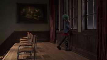 Movie still from “Wendell & Wild” (2022), directed by Henry Selick – Wide shot, High angle