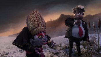 Movie still from “Wendell & Wild” (2022), directed by Henry Selick – Medium shot, Over the shoulder angle