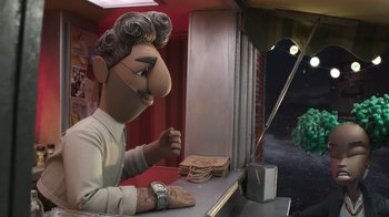 Movie still from “Wendell & Wild” (2022), directed by Henry Selick – Medium shot, Over the shoulder angle