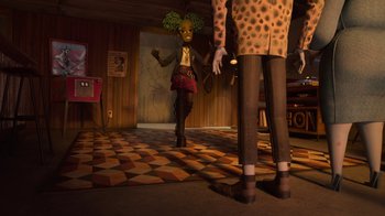 Movie still from “Wendell & Wild” (2022), directed by Henry Selick – Wide shot, Low angle