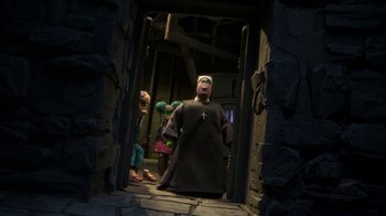 Movie still from “Wendell & Wild” (2022), directed by Henry Selick – Wide shot, Low angle