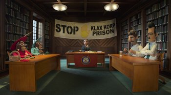 Movie still from “Wendell & Wild” (2022), directed by Henry Selick – Wide shot, Low angle