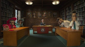Movie still from “Wendell & Wild” (2022), directed by Henry Selick – Wide shot, High angle