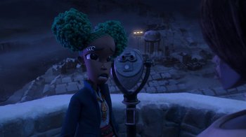 Movie still from “Wendell & Wild” (2022), directed by Henry Selick – Medium shot, Over the shoulder angle