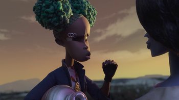 Movie still from “Wendell & Wild” (2022), directed by Henry Selick – Close Up shot, Over the shoulder angle