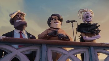 Movie still from “Wendell & Wild” (2022), directed by Henry Selick – Medium shot, Low angle