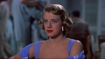 Movie still from “White Christmas” (1954), directed by Michael Curtiz – A person wearing a dress; Close Up shot, Low angle