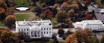 Movie still from “White House Down” (2013), directed by Roland Emmerich – An aerial view of the white house in washington , d; Extreme Wide shot, Low angle