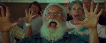 Movie still from “White Noise” (2022), directed by Noah Baumbach – Close Up shot, Low angle