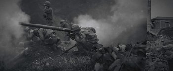 Movie still from “Wormwood” (2017), directed by Errol Morris – An image of a group of soldiers in the field; Wide shot, High angle