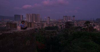 Movie still from “Yeh Ballet” (2020), directed by Sooni Taraporevala – A view of a city at night from a hill; Extreme Wide shot, High angle