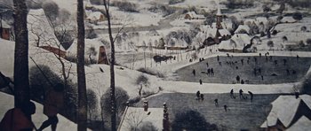 Movie still from “Solaris” (1972), directed by Andrei Tarkovsky – A painting of people walking in the snow; Extreme Close Up shot, High angle