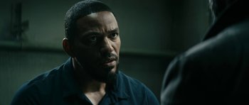 Movie still from “The Boys” (2019), created by Eric Kripke – A person with a beard; Close Up shot, Over the shoulder angle