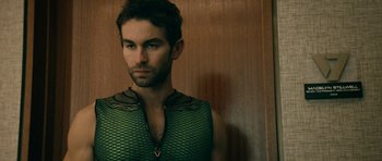 Movie still from “The Boys” (2019), created by Eric Kripke – A person wearing a green shirt; Close Up shot, Over the shoulder angle