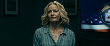 Movie still from “The Boys” (2019), created by Eric Kripke – A woman with blonde hair wearing a blue shirt; Close Up shot, Low angle