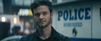 Movie still from “The Boys” (2019), created by Eric Kripke – A person wearing a black shirt; Close Up shot, Over the shoulder angle