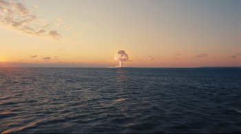 Movie still from “The Dark Knight Rises” (2012), directed by Christopher Nolan – An image of an explosion in the middle of the ocean; Extreme Wide shot, Low angle