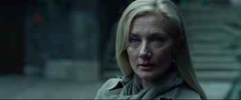 Movie still from “The Girl with the Dragon Tattoo” (2011), directed by David Fincher – A person with blonde hair; Close Up shot, Over the shoulder angle