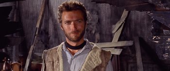 Movie still from “The Good, the Bad and the Ugly” (1966), directed by Sergio Leone – A person with a beard; Close Up shot, Low angle