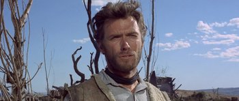 Movie still from “The Good, the Bad and the Ugly” (1966), directed by Sergio Leone – A person with a beard; Close Up shot, Low angle