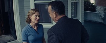 Movie still from “Bridge of Spies” (2015), directed by Steven Spielberg – A man and a woman talking to each other outside; Close Up shot, Over the shoulder angle