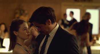 Movie still from “The Lobster” (2015), directed by Yorgos Lanthimos – A man and a woman are dancing in a room; Medium shot, Over the shoulder angle