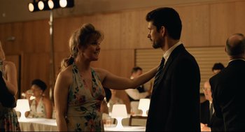 Movie still from “The Lobster” (2015), directed by Yorgos Lanthimos – A man and a woman are dancing in a restaurant; Medium shot, Over the shoulder angle