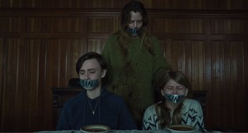 Movie still from “The Lodge” (2019), directed by Severin Fiala – Medium shot, High angle