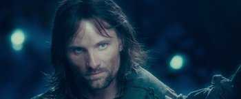 Movie still from “The Lord of the Rings: The Fellowship of the Ring” (2001), directed by Peter Jackson – Aragorn in the lord of the rings; Close Up shot, Low angle