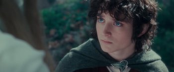 Movie still from “The Lord of the Rings: The Fellowship of the Ring” (2001), directed by Peter Jackson – A person with blue eyes; Close Up shot, High angle