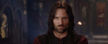 Movie still from “The Lord of the Rings: The Return of the King” (2003), directed by Peter Jackson – Aragorn in the lord of the rings trilogy; Close Up shot, Low angle