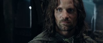 Movie still from “The Lord of the Rings: The Two Towers” (2002), directed by Peter Jackson – Aragorn from the lord of the rings; Close Up shot, Over the shoulder angle
