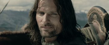 Movie still from “The Lord of the Rings: The Two Towers” (2002), directed by Peter Jackson – Aragorn from the lord of the rings; Close Up shot, Over the shoulder angle